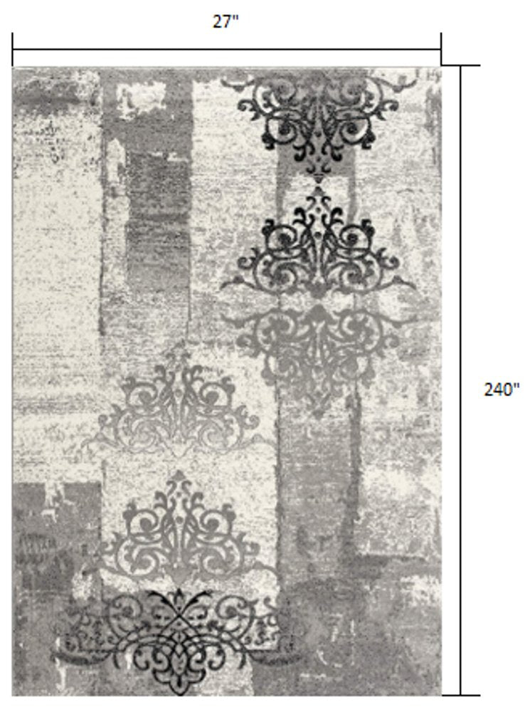 4' X 6' Gray And Ivory Damask Distressed Area Rug