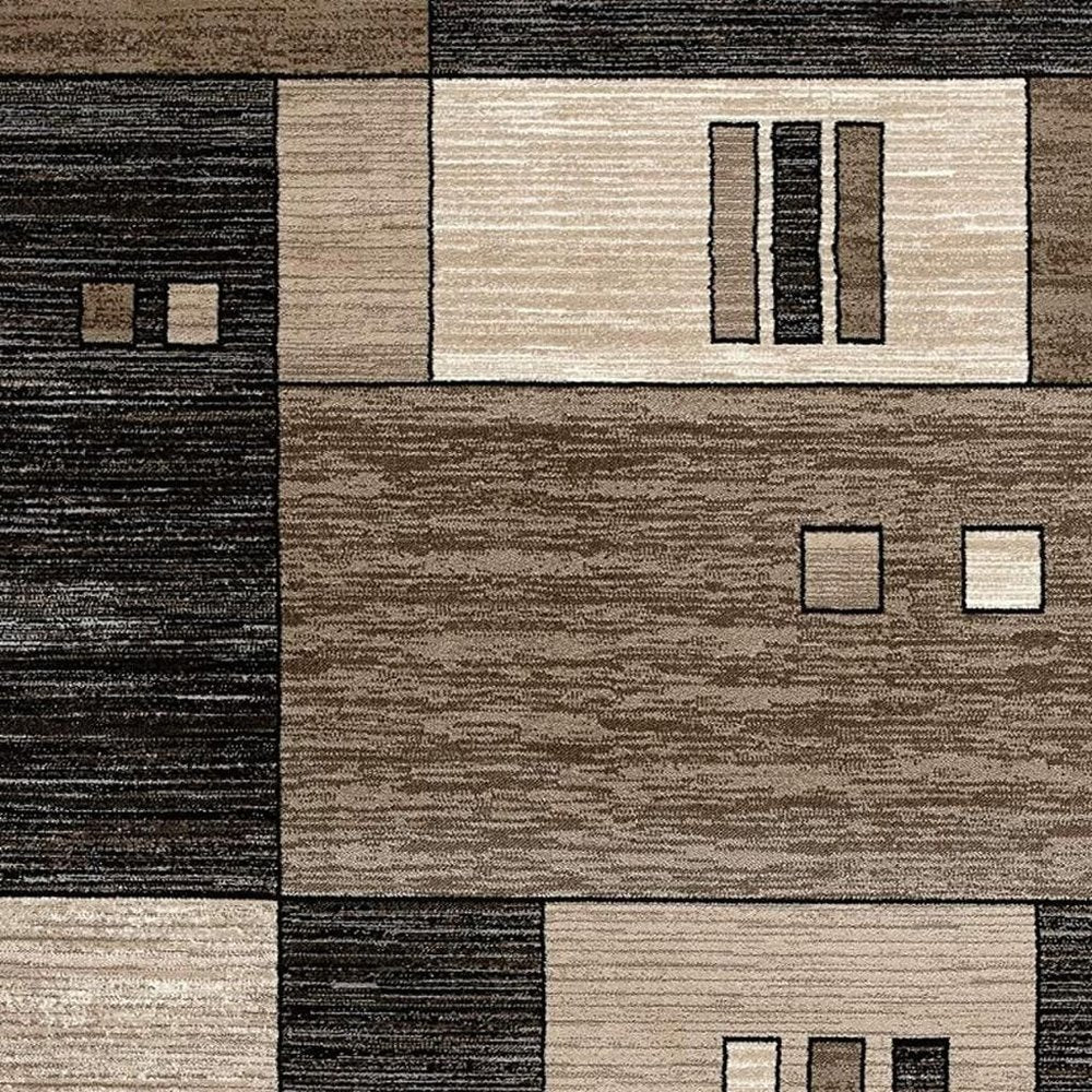 8' Beige Abstract Power Loom Runner Rug