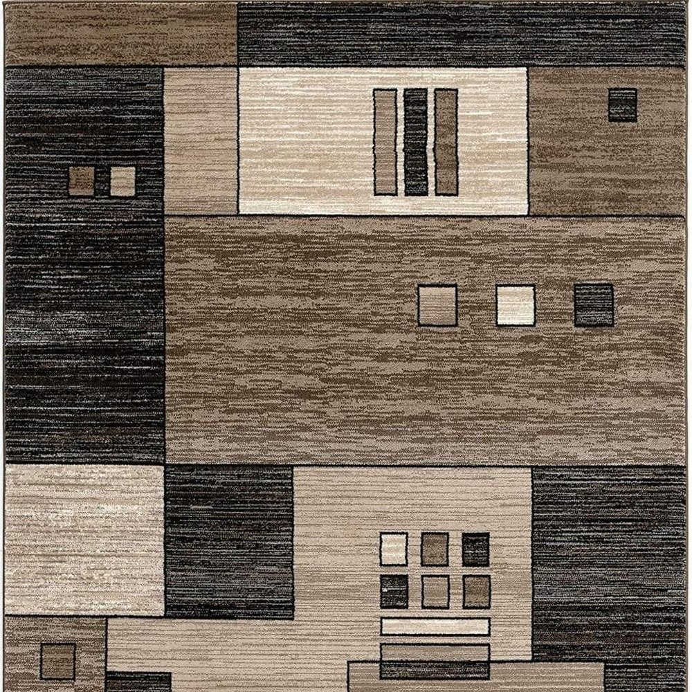 8' Beige Abstract Power Loom Runner Rug