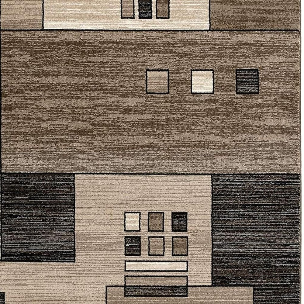 8' Beige Abstract Power Loom Runner Rug