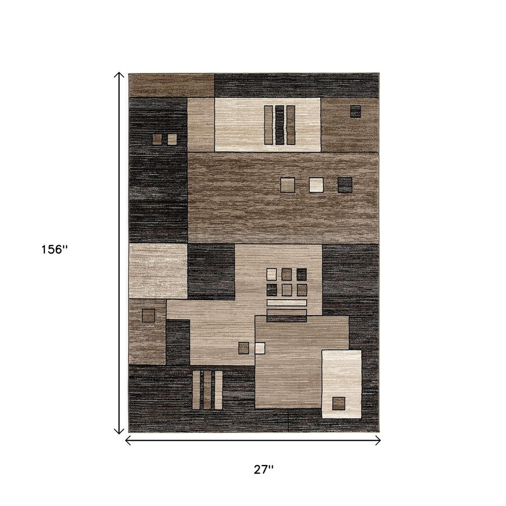 8' Beige Abstract Power Loom Runner Rug