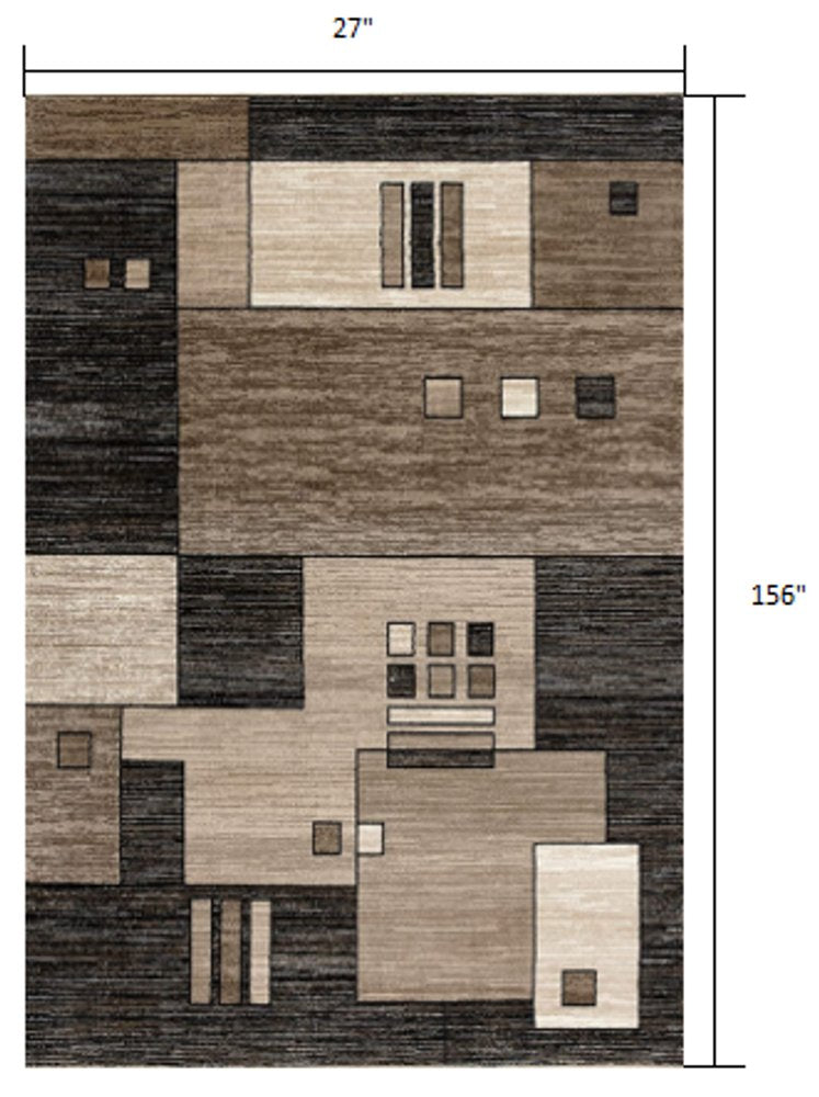 8' Beige Abstract Power Loom Runner Rug