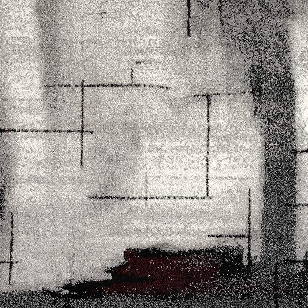 10' Black Burgundy And Gray Abstract Runner Rug