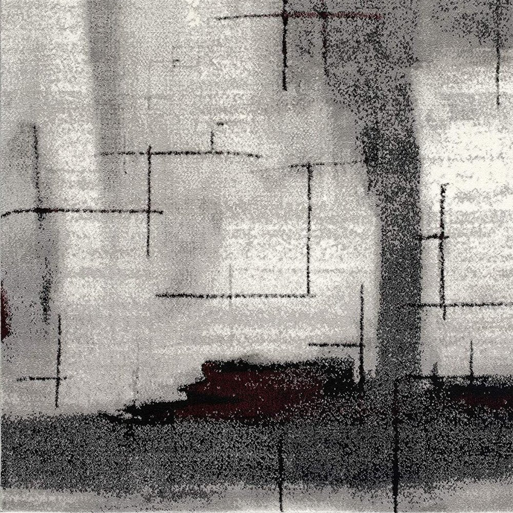 10' Black Burgundy And Gray Abstract Runner Rug