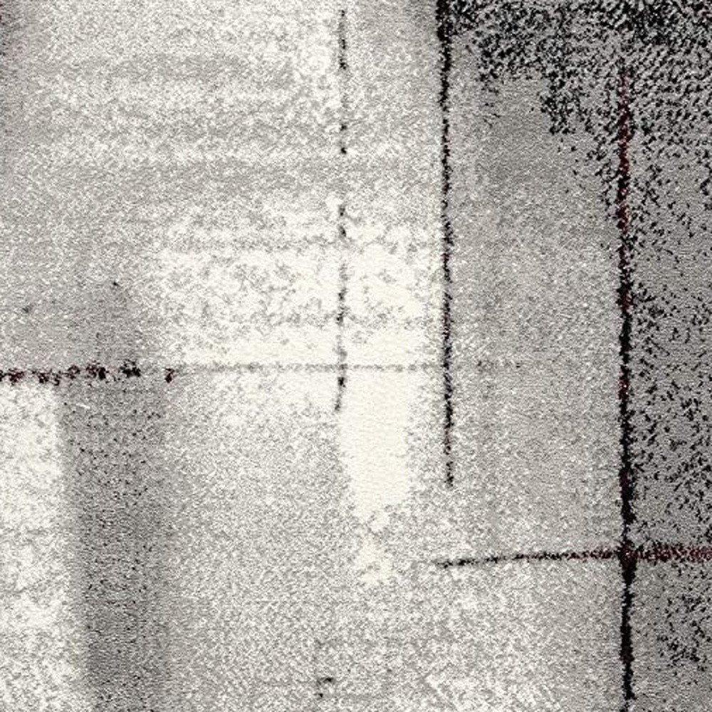 10' Black Burgundy And Gray Abstract Runner Rug