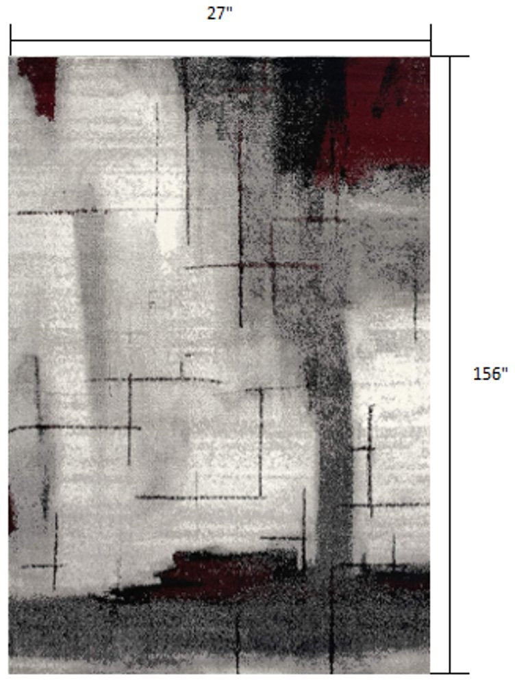 10' Black Burgundy And Gray Abstract Runner Rug