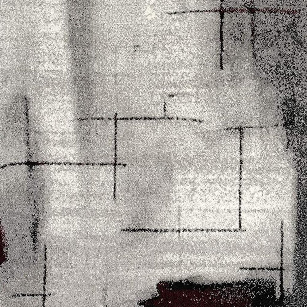 10' Black Burgundy And Gray Abstract Runner Rug