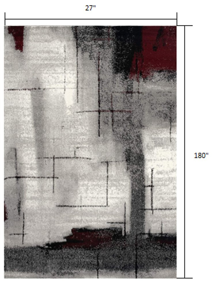 10' Black Burgundy And Gray Abstract Runner Rug