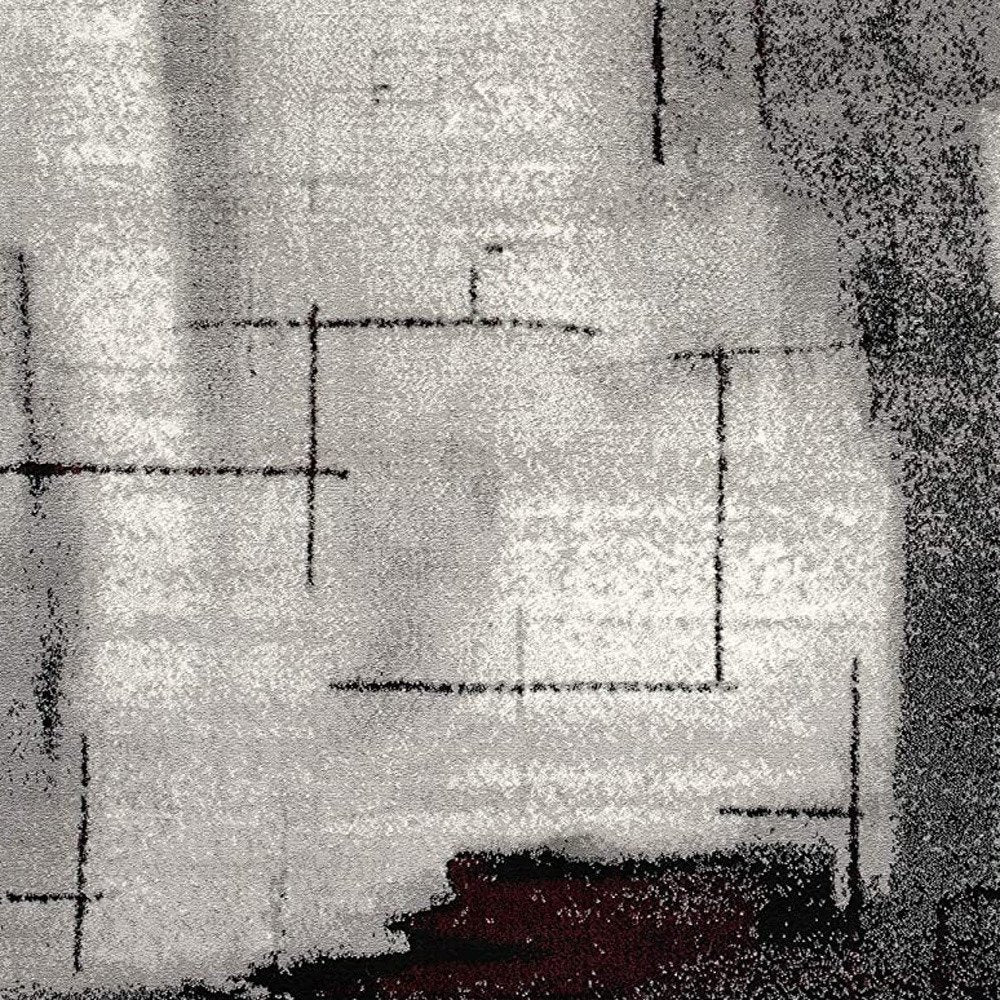 10' Black Burgundy And Gray Abstract Runner Rug