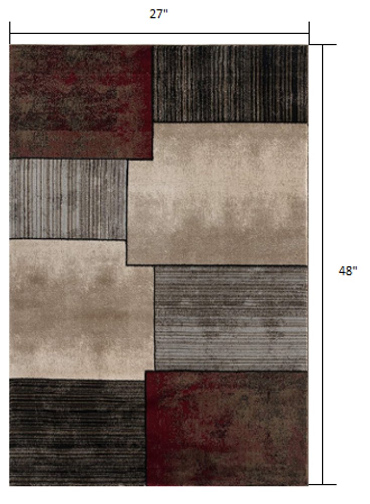 2' X 4' Beige And Brown Abstract Shag Area Rug