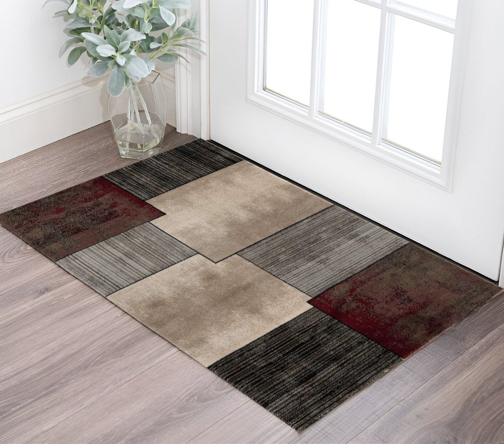 2' X 4' Beige And Brown Abstract Shag Area Rug
