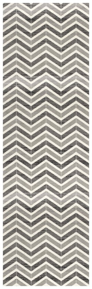 2' X 4' Gray And Ivory Chevron Distressed Area Rug