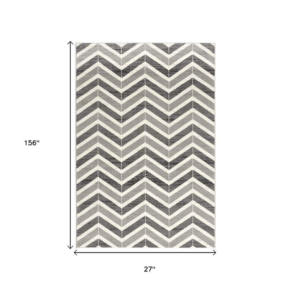 2' X 4' Gray And Ivory Chevron Distressed Area Rug