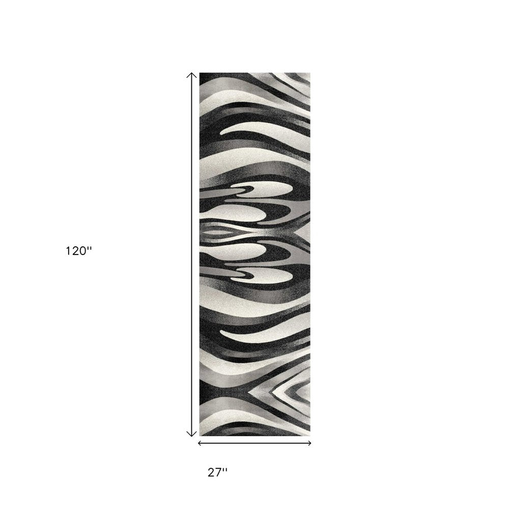 10' Gray Abstract Power Loom Runner Rug