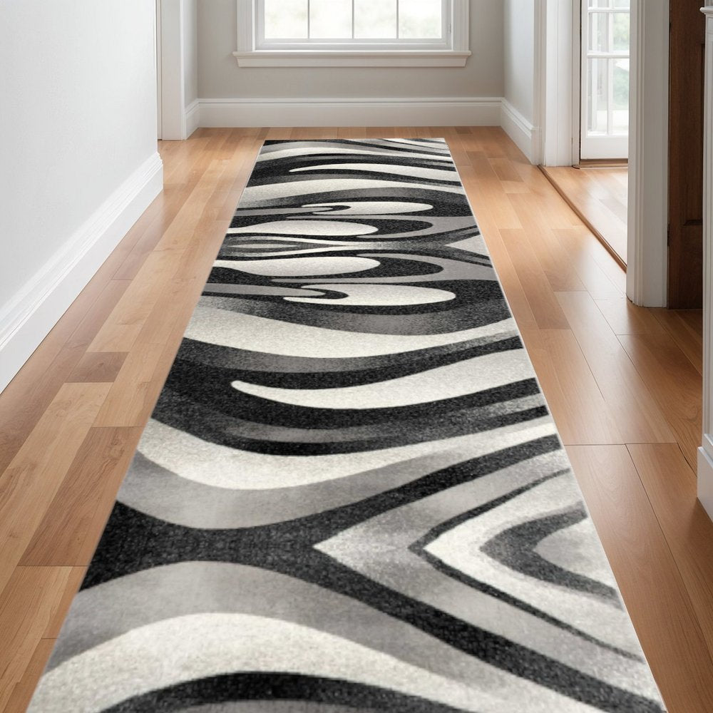 10' Gray Abstract Power Loom Runner Rug