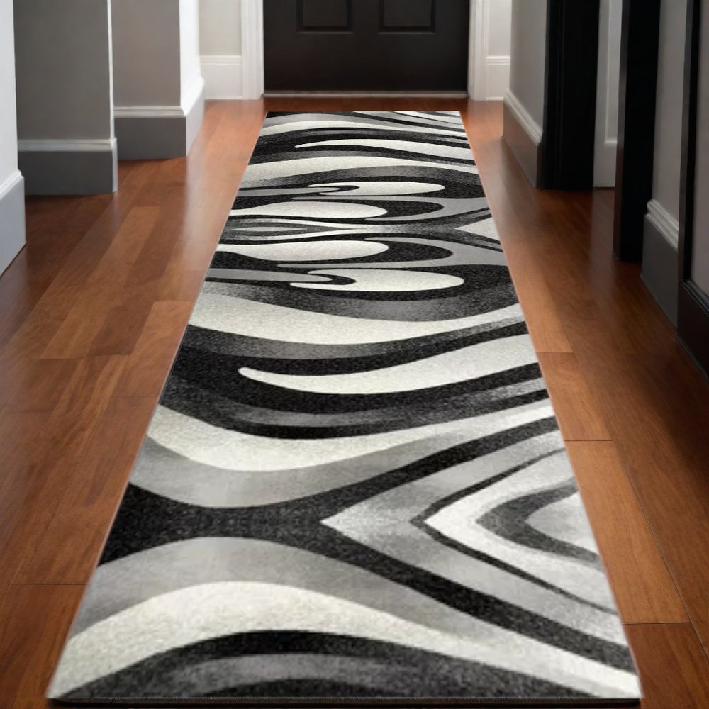 10' Gray Abstract Power Loom Runner Rug