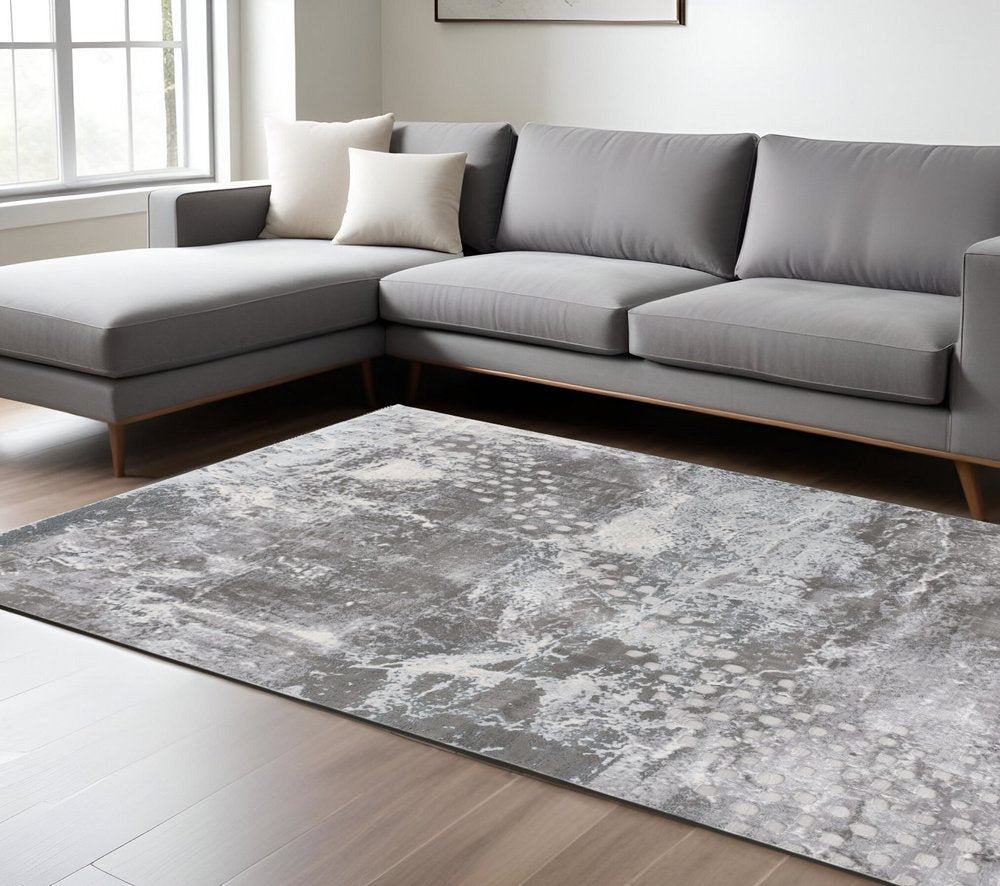 6' X 9' Gray And Ivory Abstract Shag Area Rug