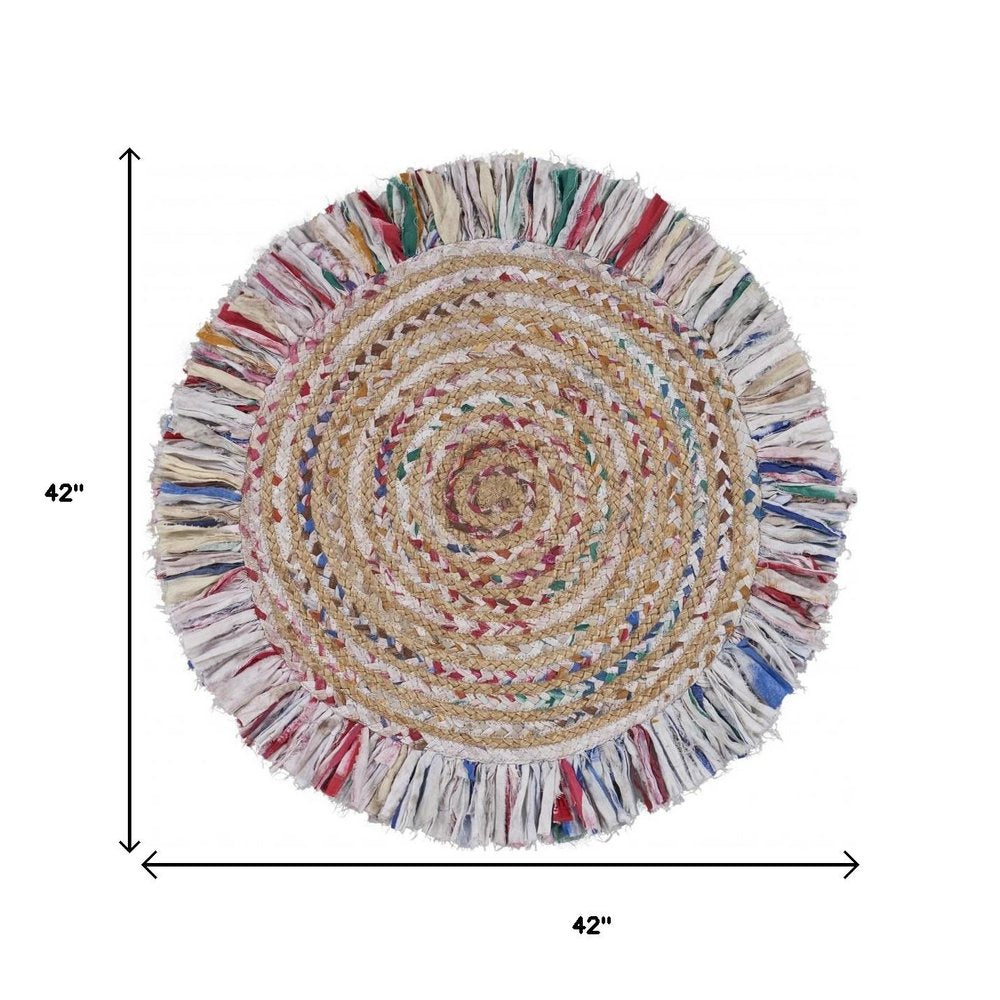 6' Blue And White Abstract Geometric Hand Woven Round Rug