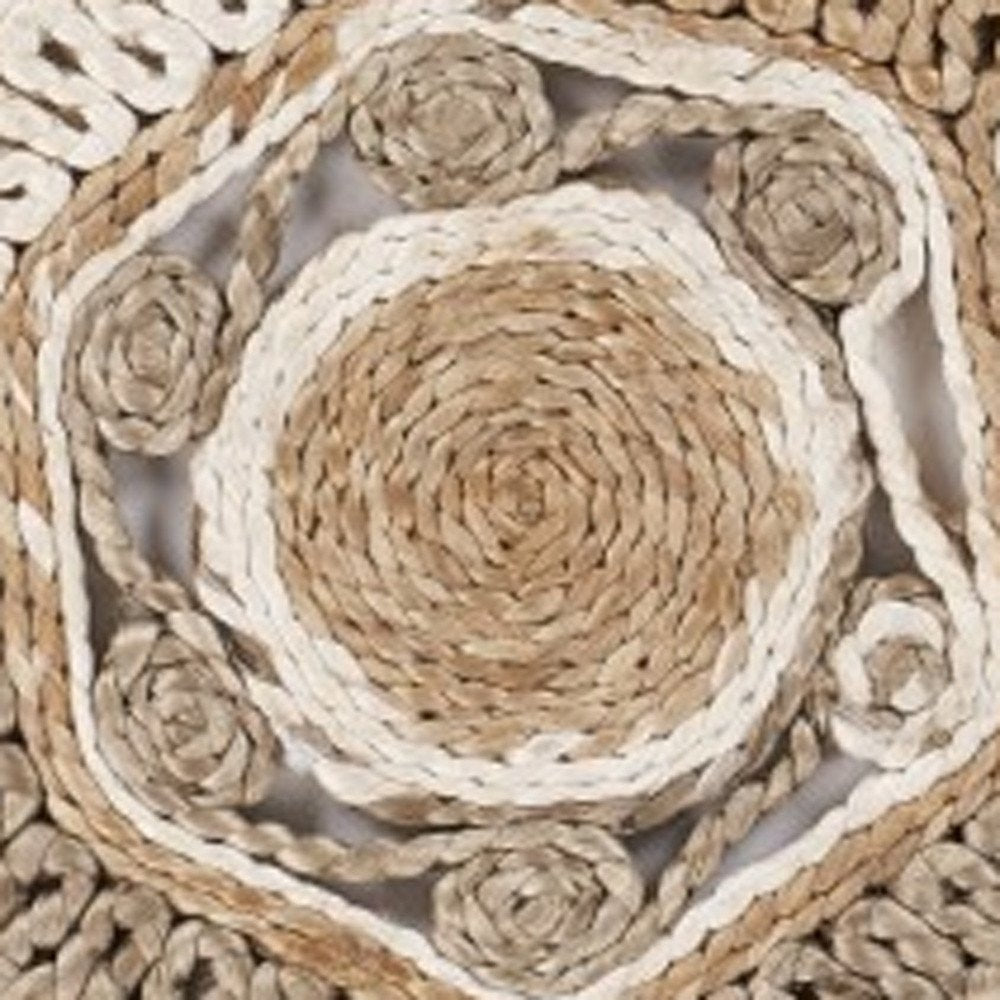 5' X 5' Beige Jute Abstract Geometric Hand Braided Area Rug