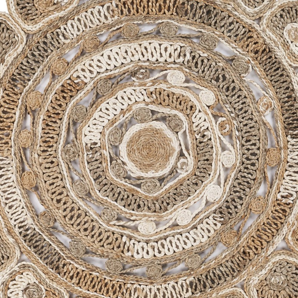 5' X 5' Beige Jute Abstract Geometric Hand Braided Area Rug