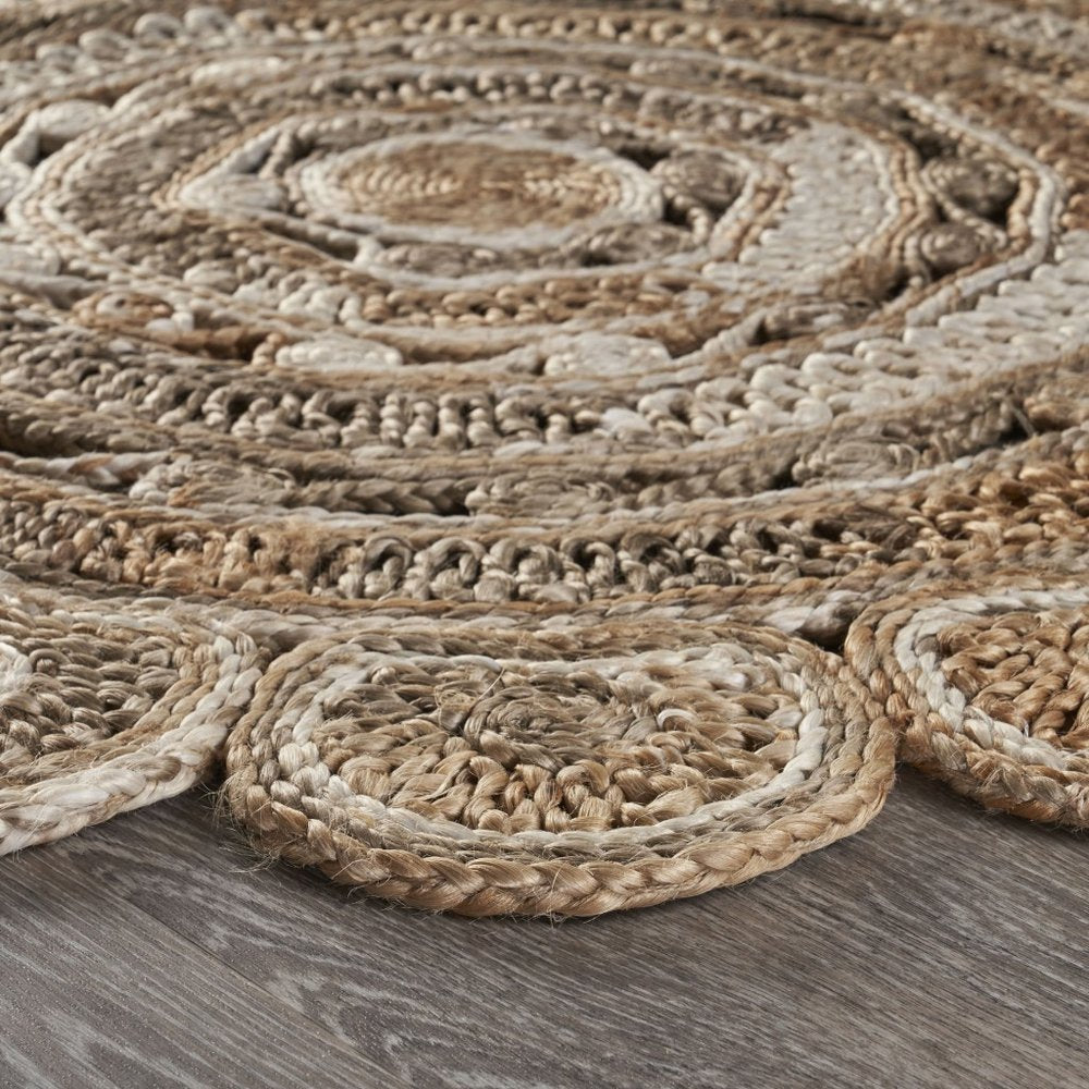 5' X 5' Beige Jute Abstract Geometric Hand Braided Area Rug