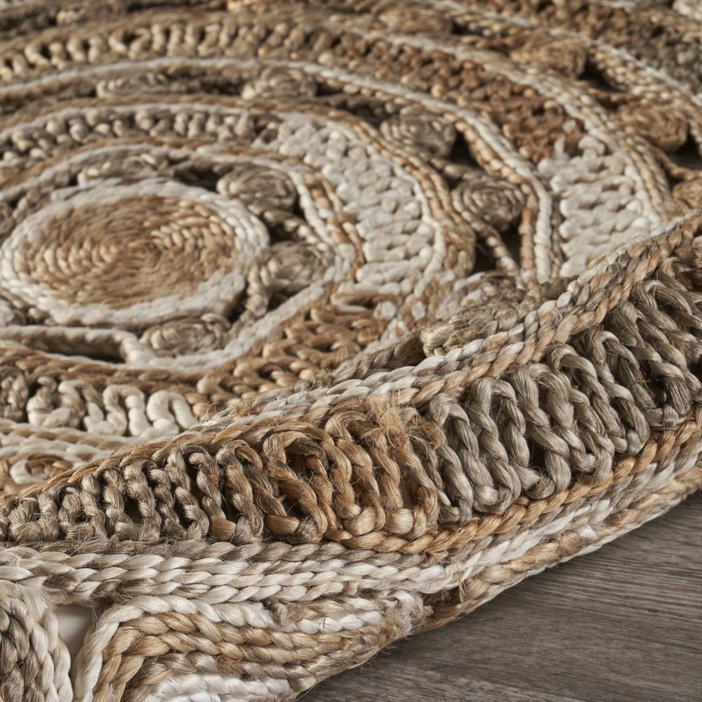 5' X 5' Beige Jute Abstract Geometric Hand Braided Area Rug