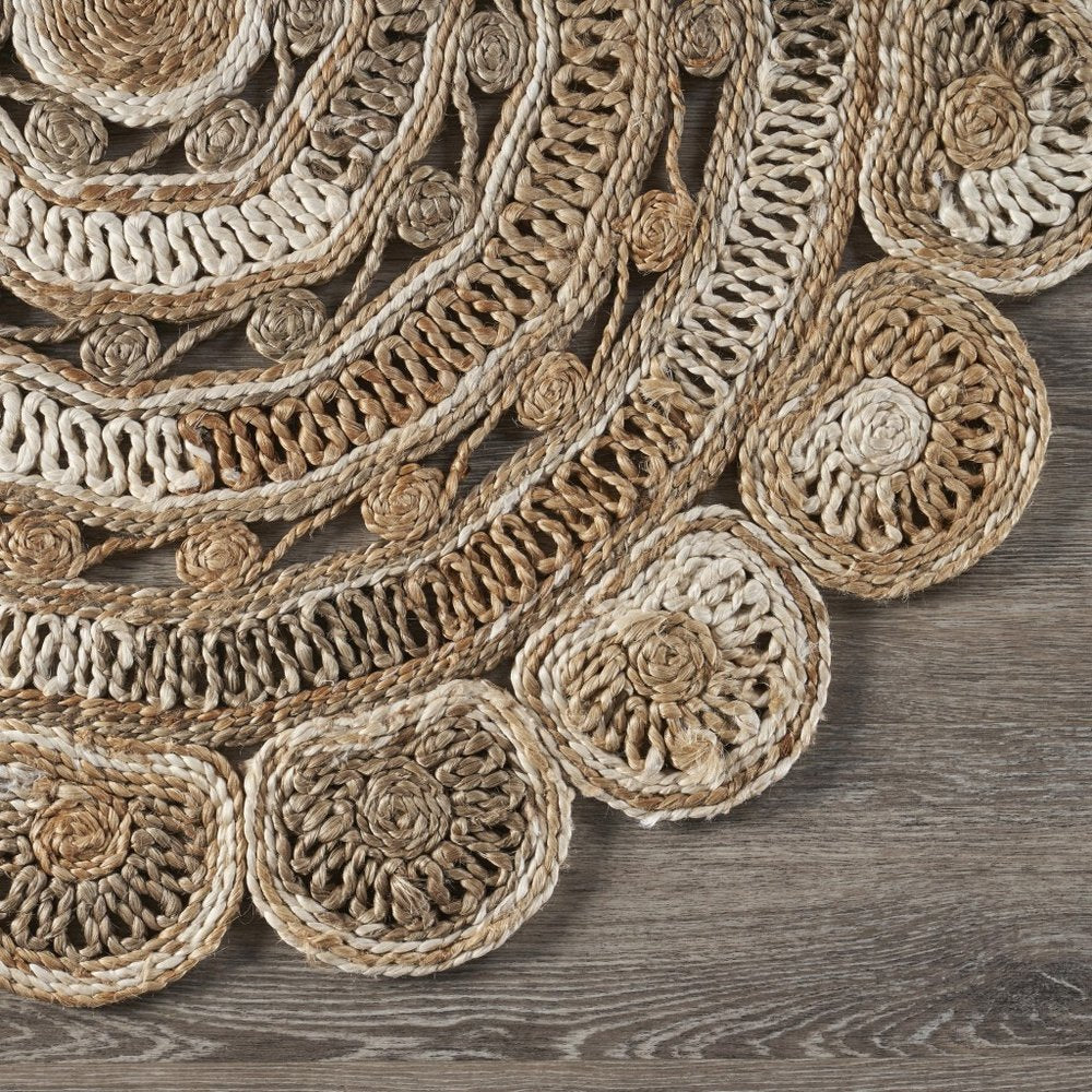 5' X 5' Beige Jute Abstract Geometric Hand Braided Area Rug