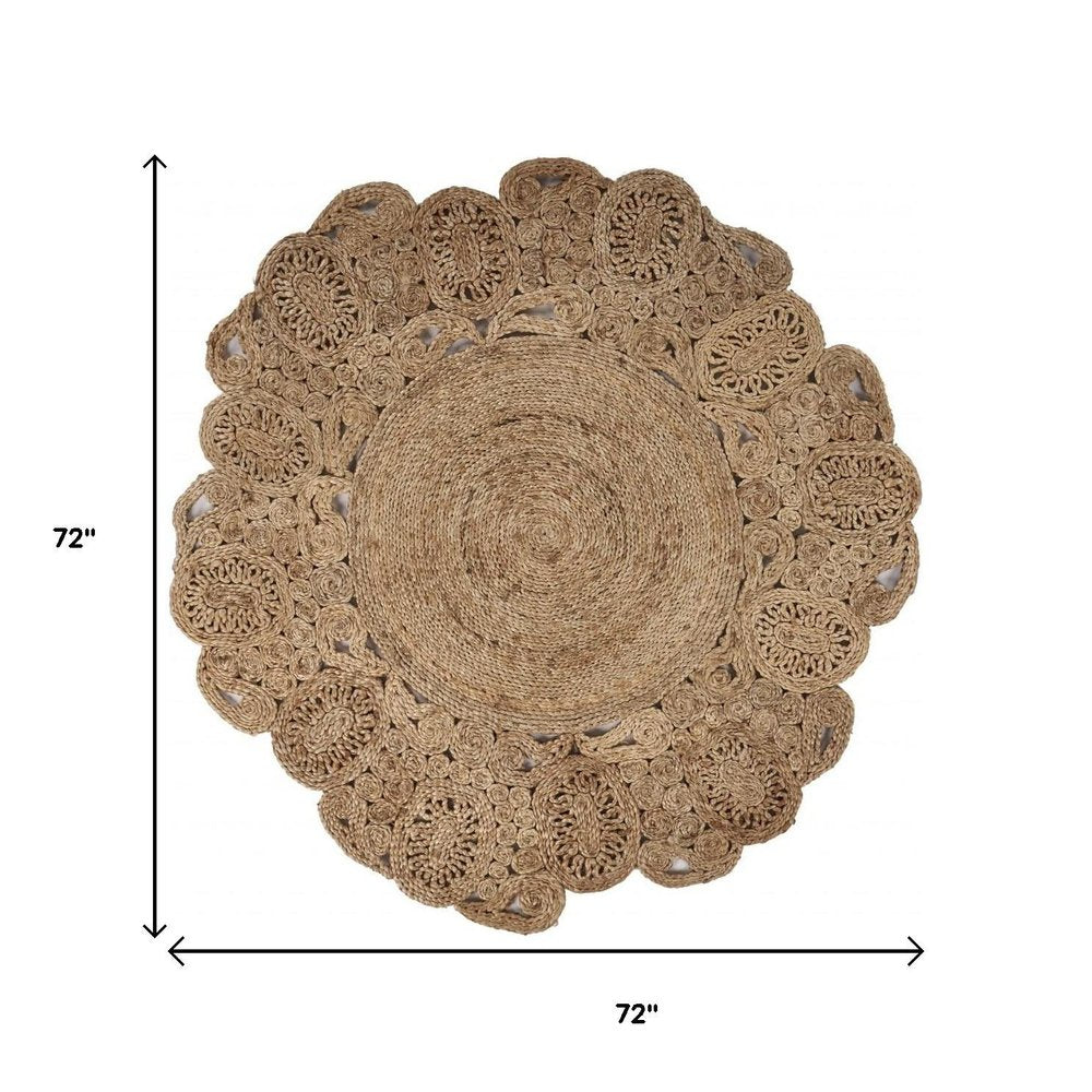 5' X 5' Natural Jute Abstract Geometric Hand Braided Area Rug