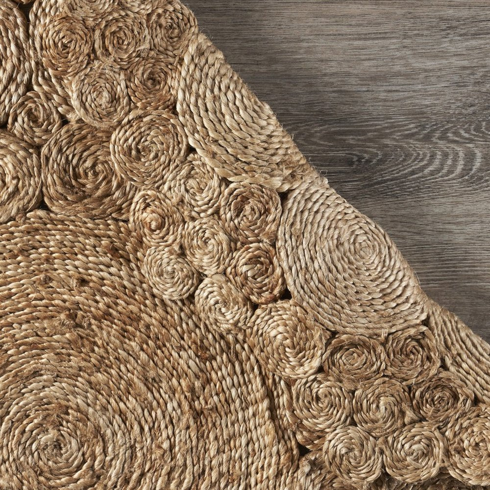5' X 5' Natural Jute Abstract Geometric Hand Braided Area Rug