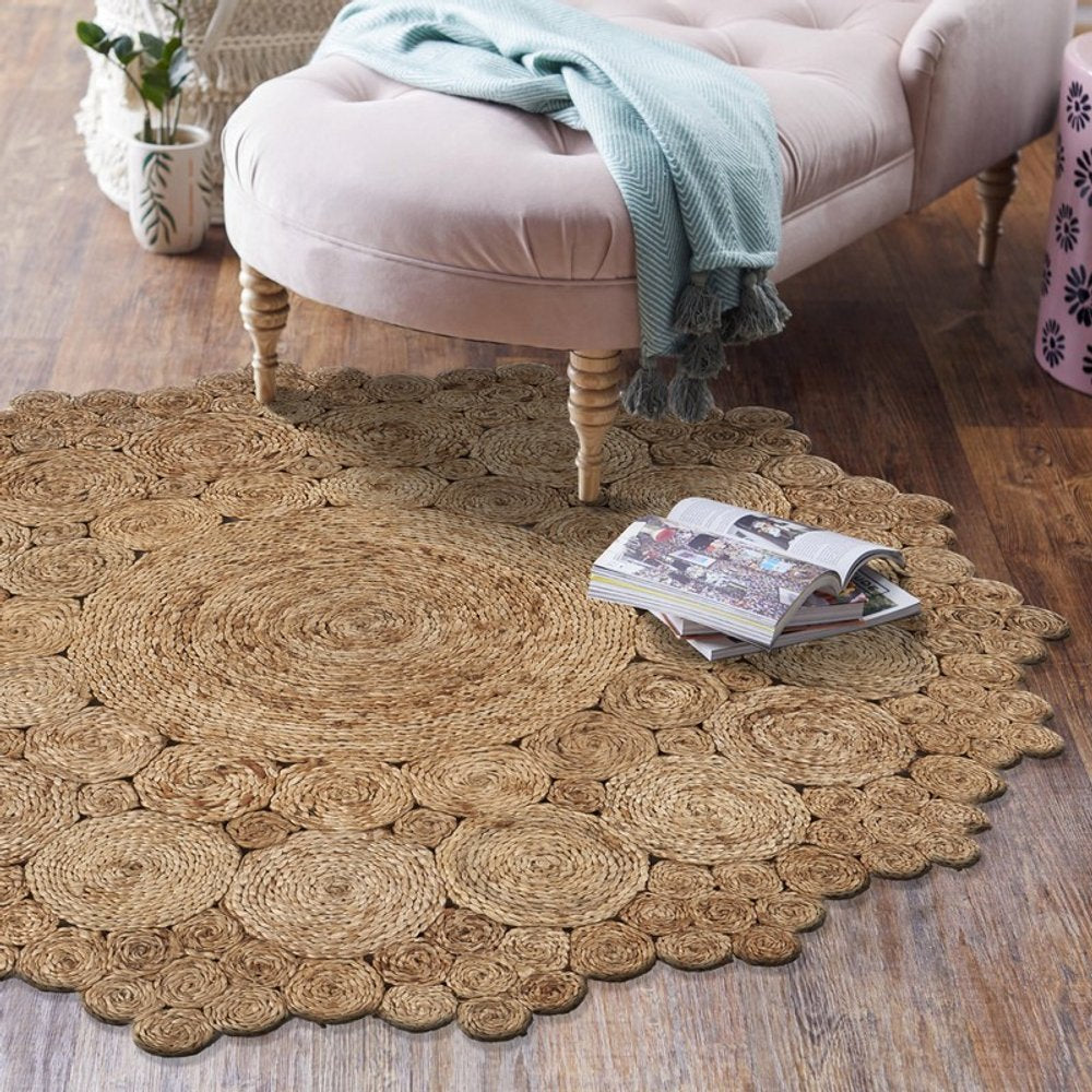 5' X 5' Natural Jute Abstract Geometric Hand Braided Area Rug