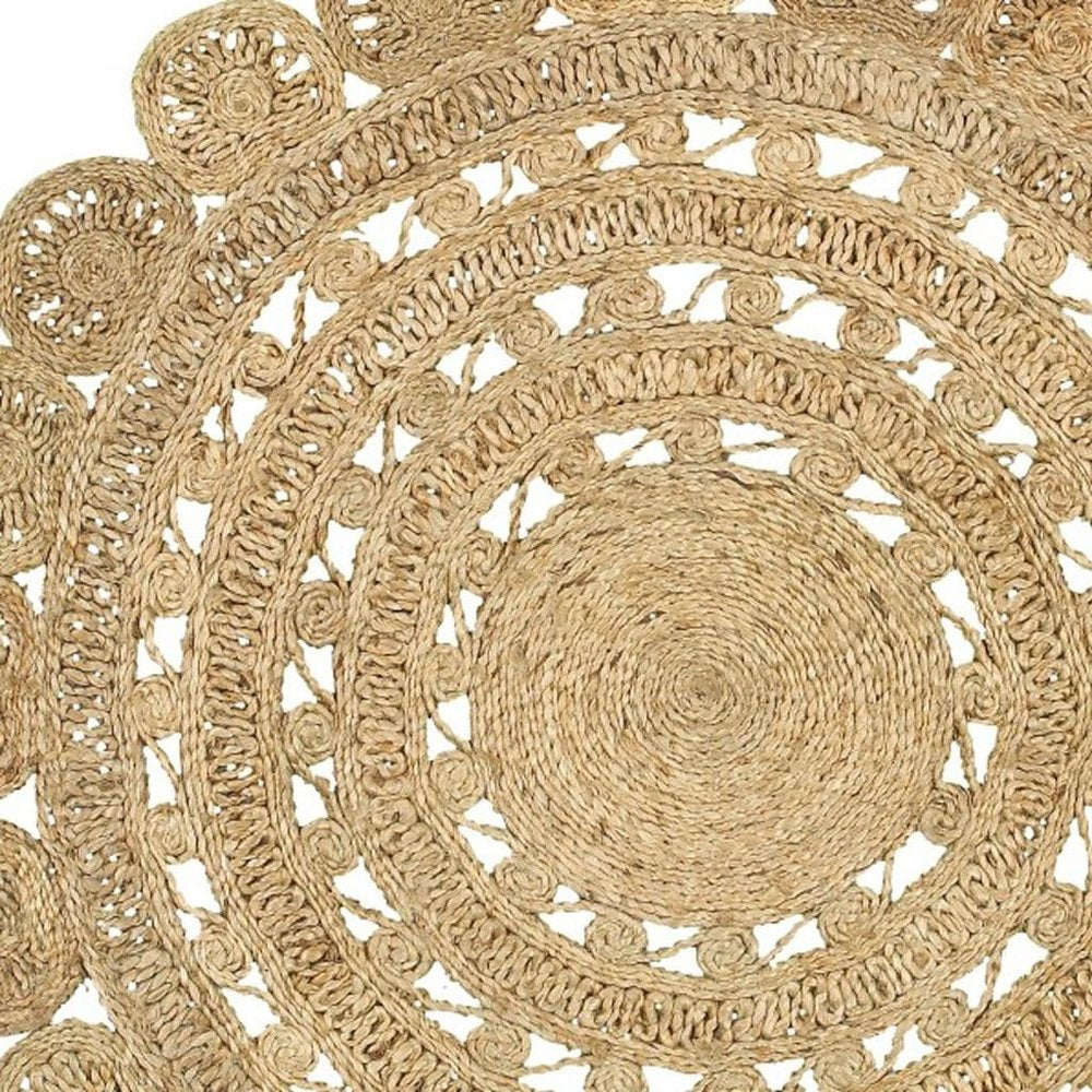 5' X 5' Natural Jute Abstract Geometric Hand Braided Area Rug