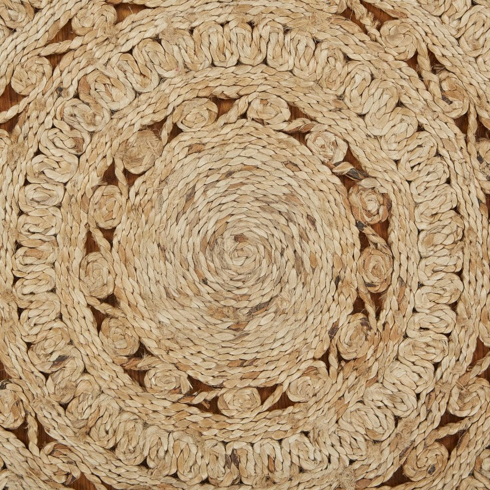 5' X 5' Natural Jute Abstract Geometric Hand Braided Area Rug