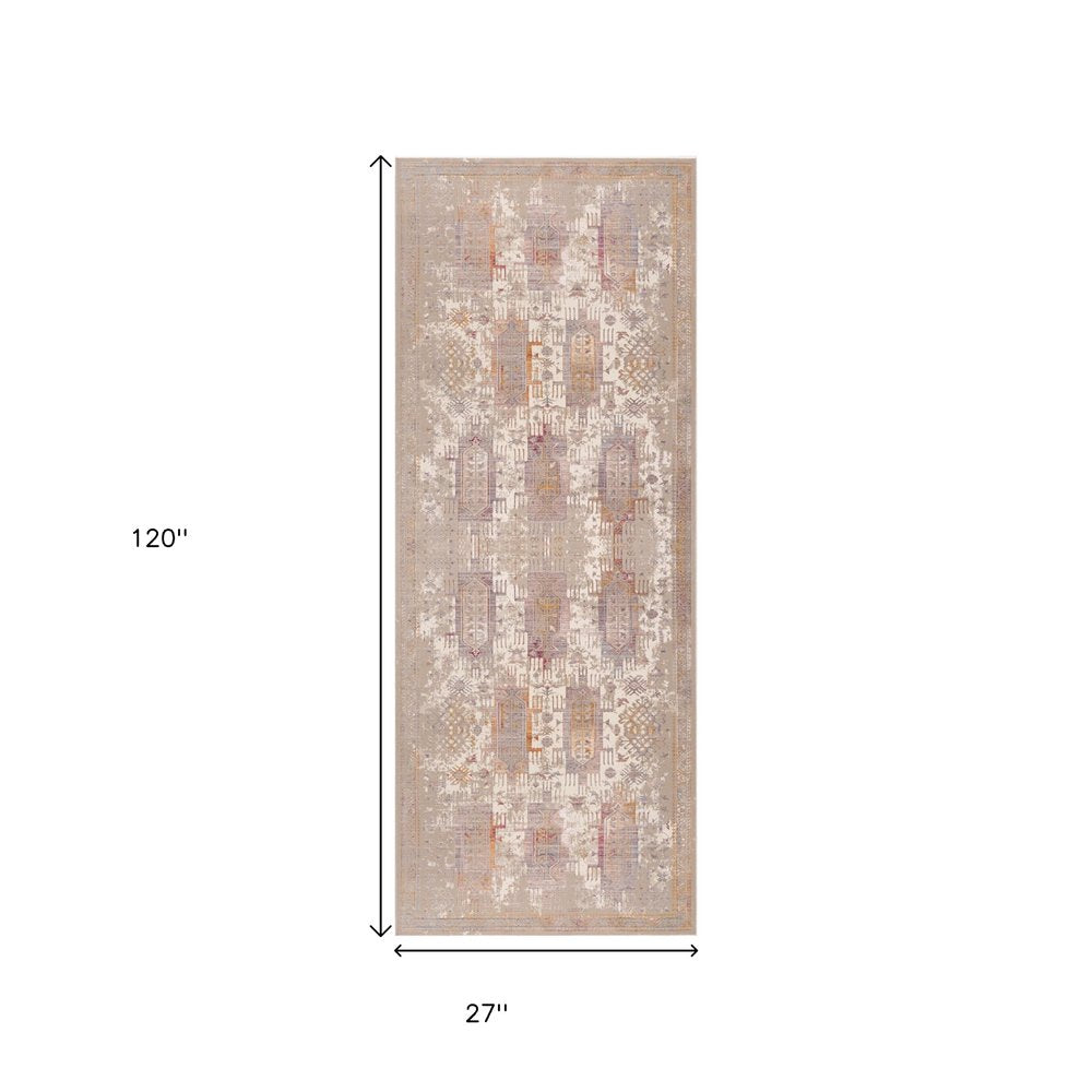 5' X 7' Beige and Ivory Medallion Non Skid Area Rug