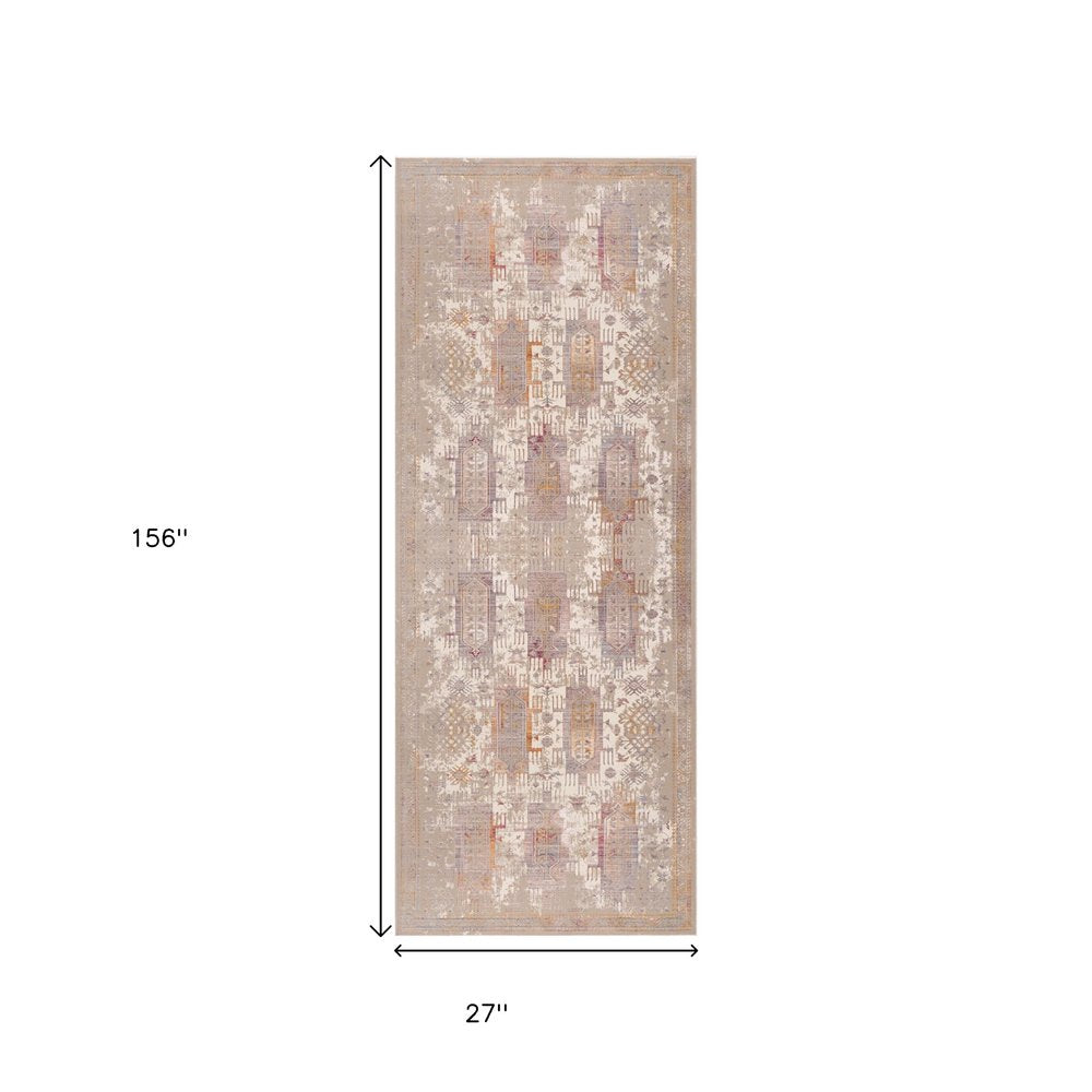5' X 7' Beige and Ivory Medallion Non Skid Area Rug