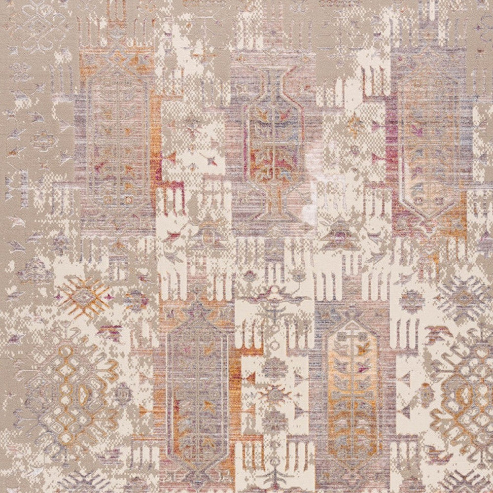 5' X 7' Beige and Ivory Medallion Non Skid Area Rug