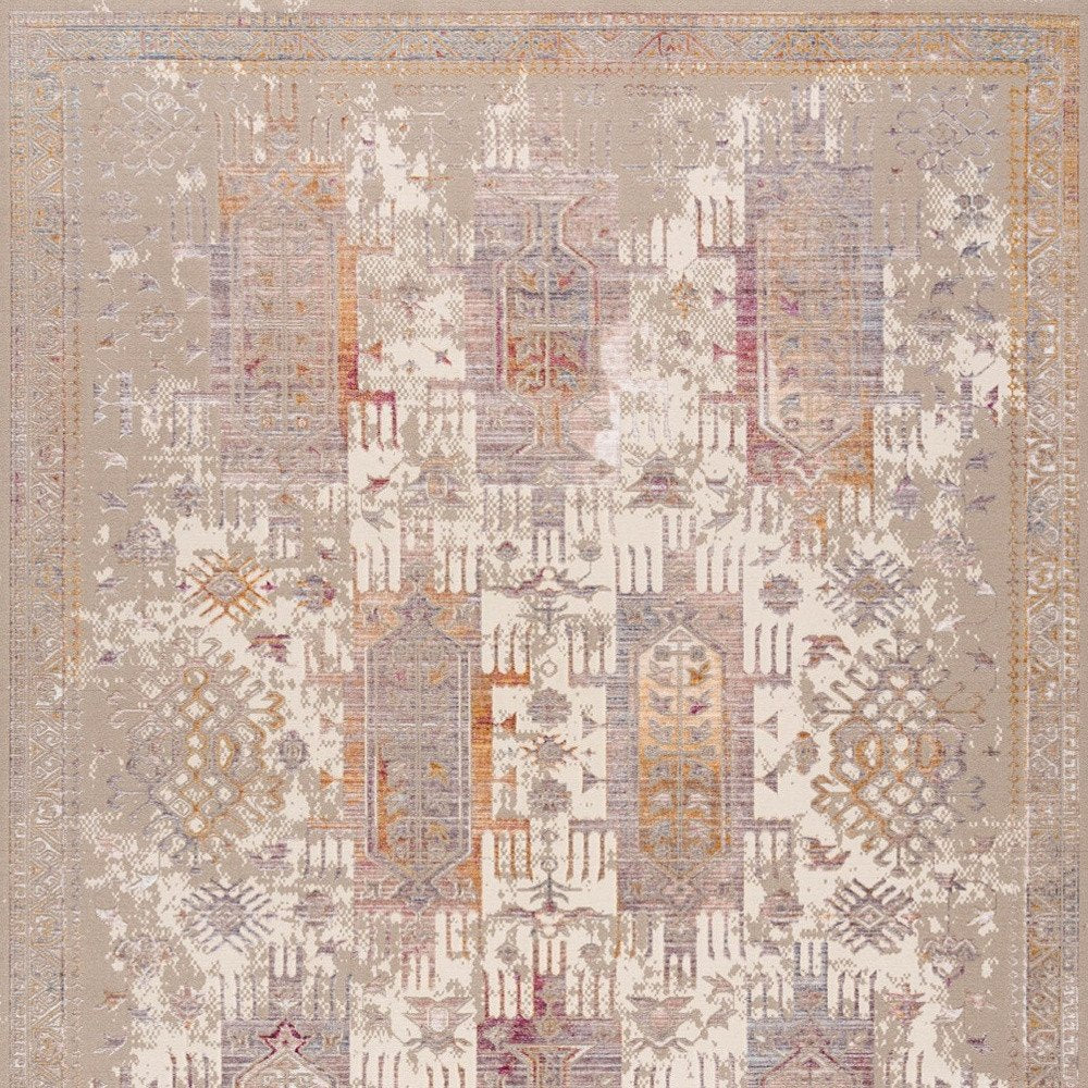 5' X 7' Beige and Ivory Medallion Non Skid Area Rug