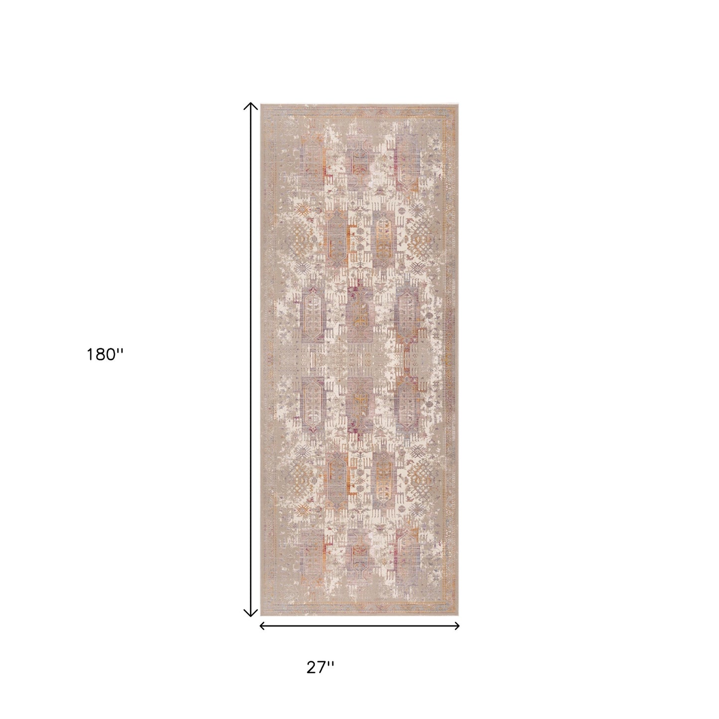 5' X 7' Beige and Ivory Medallion Non Skid Area Rug
