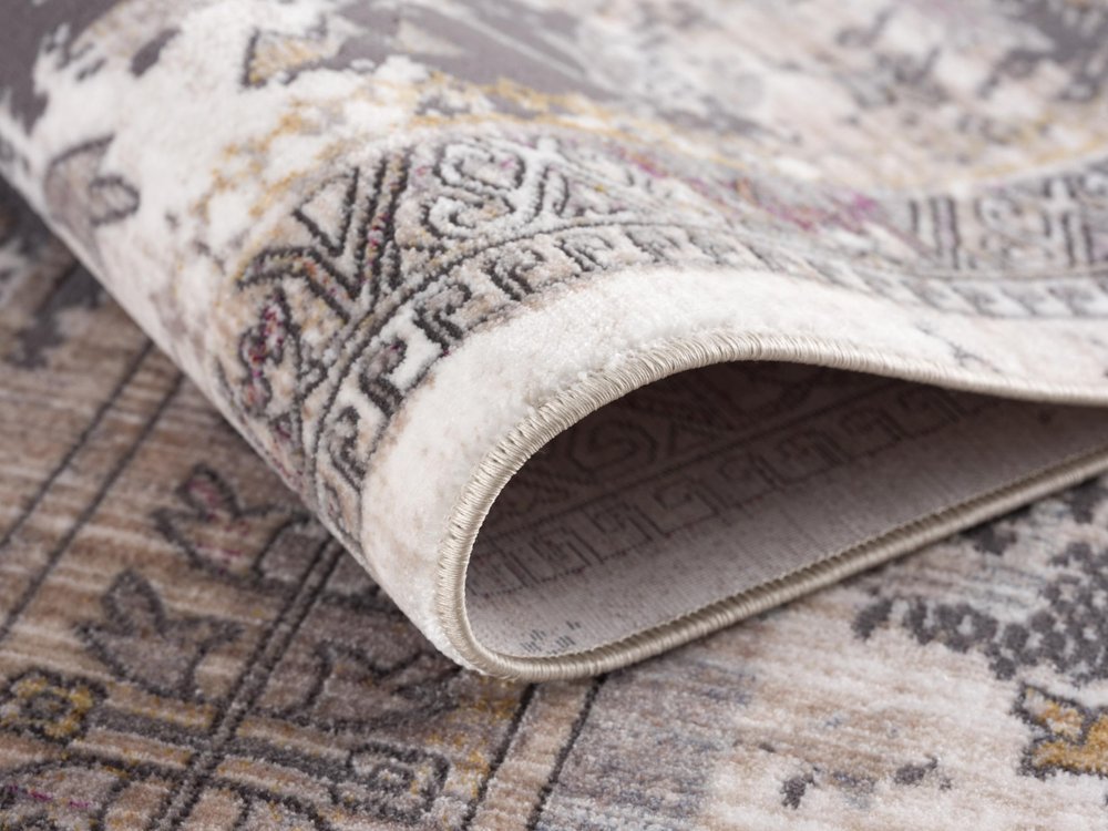 10' Gray And Ivory Oriental Runner Rug