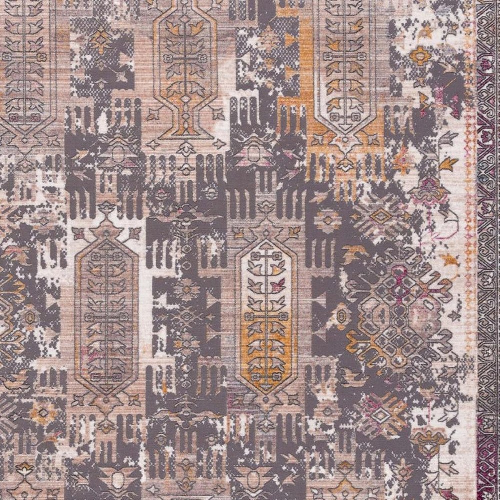 10' Gray And Ivory Oriental Runner Rug