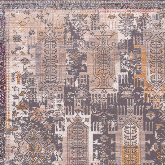 10' Gray And Ivory Oriental Runner Rug