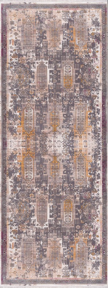 10' Gray And Ivory Oriental Runner Rug