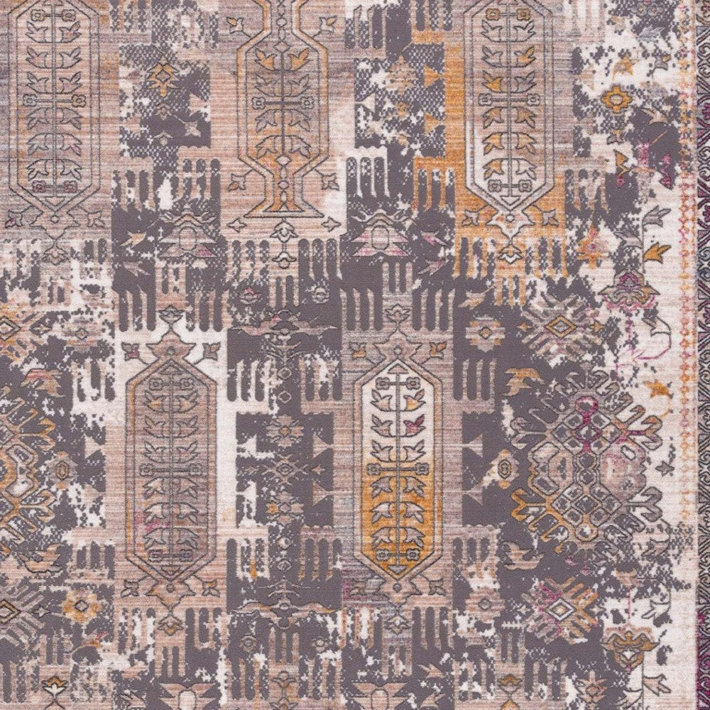 10' Gray And Ivory Oriental Runner Rug