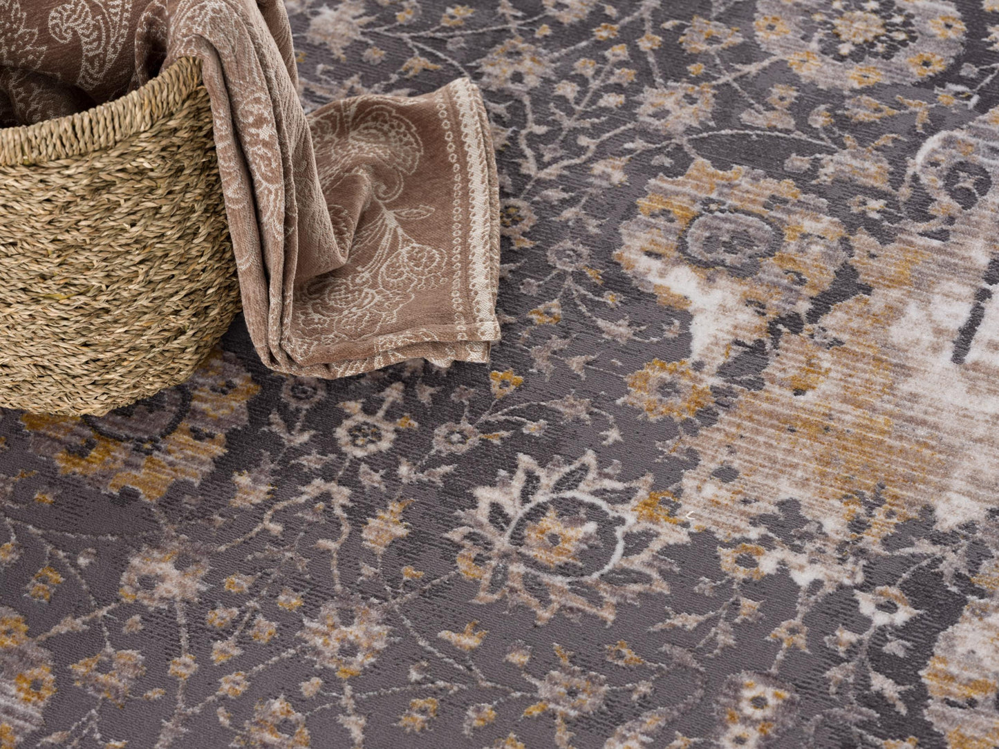 10' Gray And Ivory Oriental Runner Rug