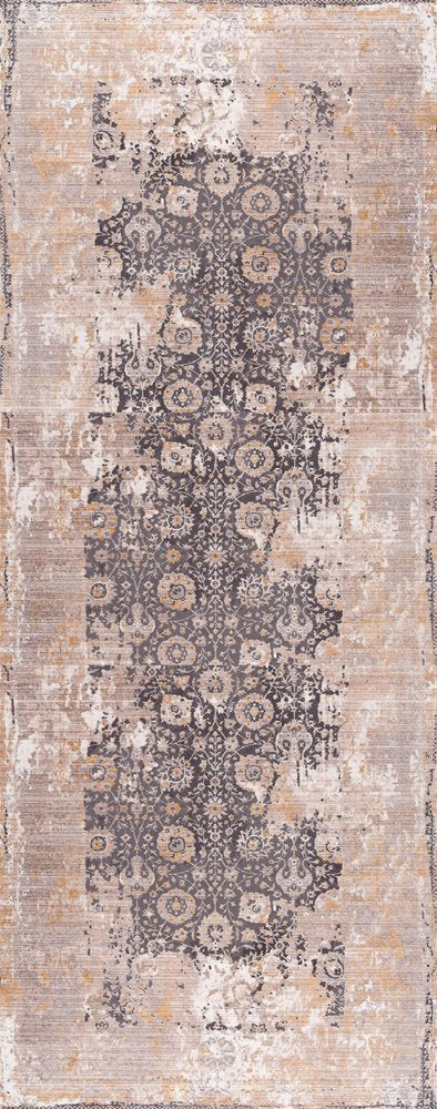 10' Gray And Ivory Oriental Runner Rug