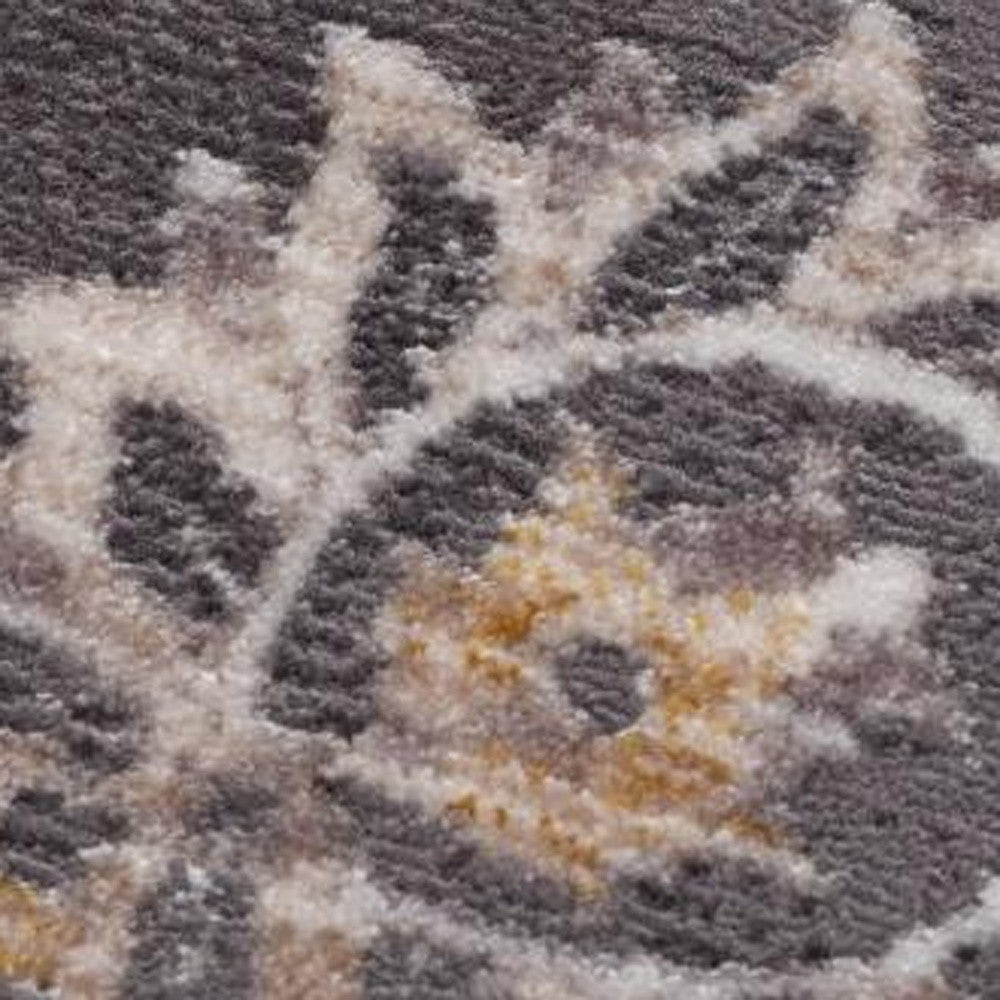 10' Gray And Ivory Oriental Runner Rug