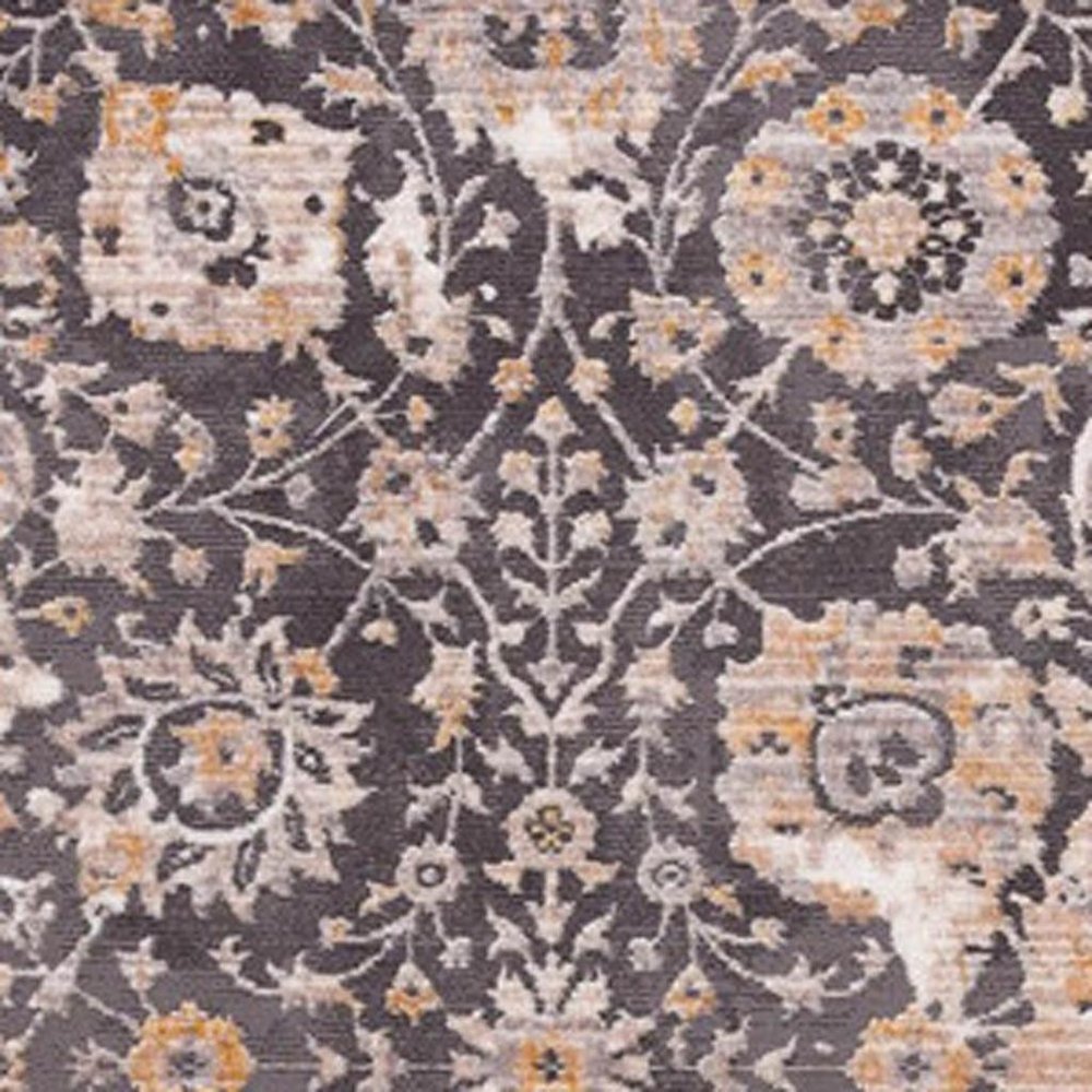 10' Gray And Ivory Oriental Runner Rug