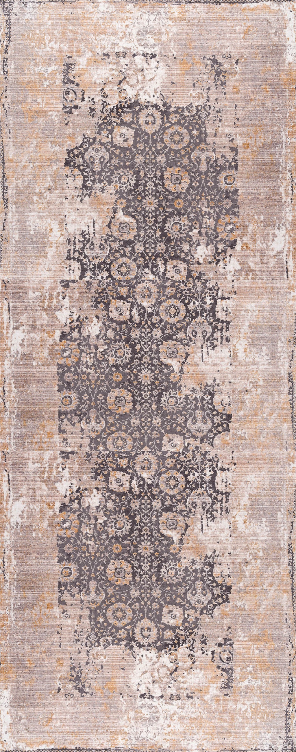 10' Gray And Ivory Oriental Runner Rug