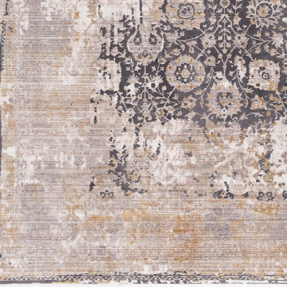 10' Gray And Ivory Oriental Runner Rug