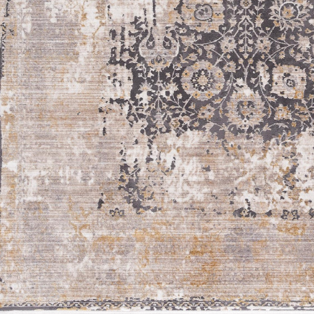 10' Gray And Ivory Oriental Runner Rug