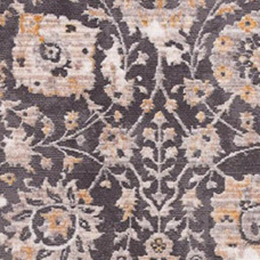 10' Gray And Ivory Oriental Runner Rug